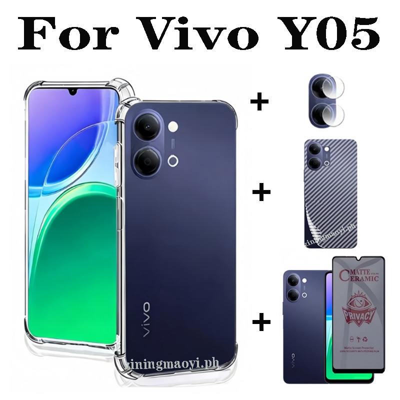 Trọn bộ 4 trong 1 cho [Vivo Y05, Y04, Y03, Y02, Y19S, Y31, Y21D, Y31D] - Ốp lưng trong suốt + Phim bảo vệ màn hình + Ống kính máy ảnh + Bảo vệ mặt sau, Bảo hiểm toàn diện tối ưu