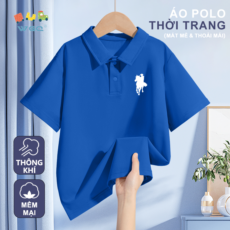 W.G.Q Áo thun bé trai，áo polo mới mùa hè，vải mềm mại thoáng khí，mát mẻ dễ chịu có in hoa