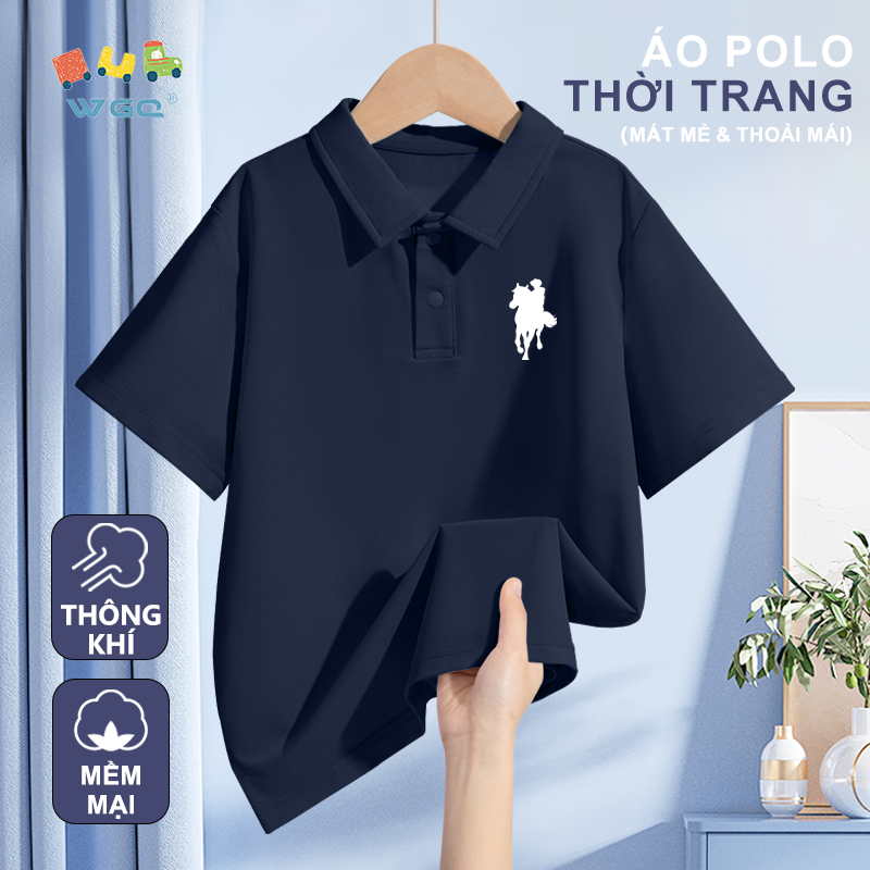 W.G.Q Áo thun bé trai，áo polo mới mùa hè，vải mềm mại thoáng khí，mát mẻ dễ chịu có in hoa