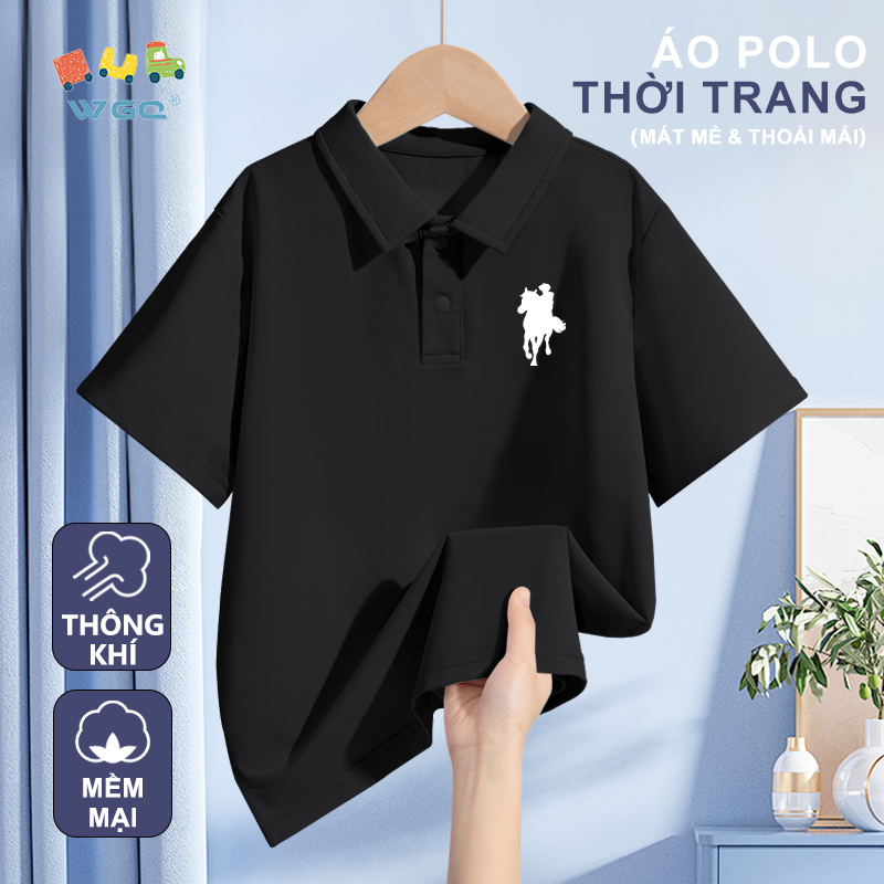 W.G.Q Áo thun bé trai，áo polo mới mùa hè，vải mềm mại thoáng khí，mát mẻ dễ chịu có in hoa
