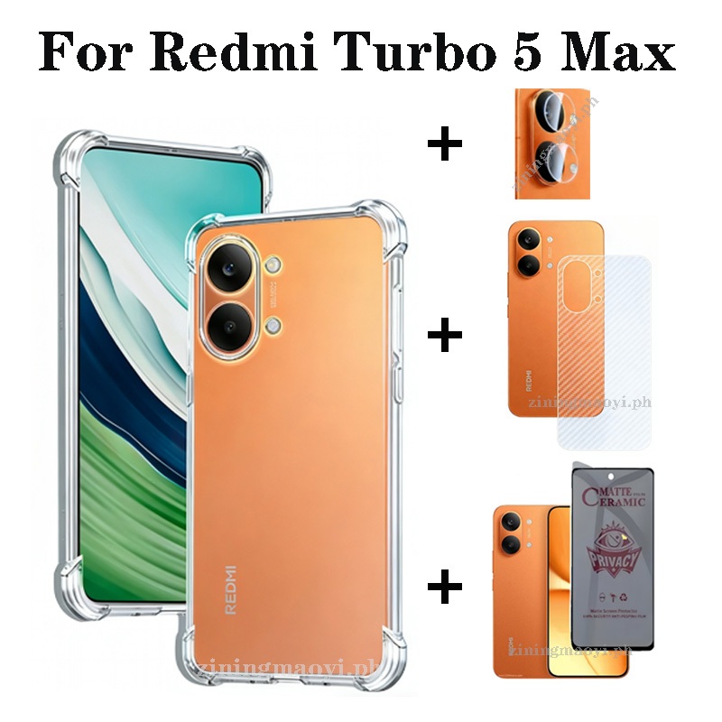 Ốp điện thoại chống sốc trong suốt 4in1 Redmi Turbo 5 Max cho Redmi Turbo 5 4 4Pro Poco F7 X7 Pro A3 A5 A4 Phim riêng tư + Phim ống kính + Phim mặt sau + Vỏ điện thoại