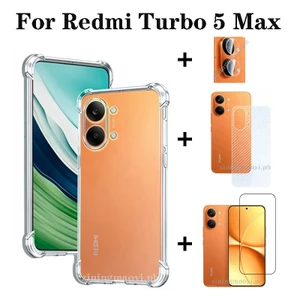 Ốp điện thoại chống sốc trong suốt 4in1 Redmi Turbo 5 Max cho Redmi Turbo 5 4 4Pro Poco F7 X7 Pro A3 A5 A4 Kính cường lực + Phim ống kính + phim mặt sau + vỏ điện thoại