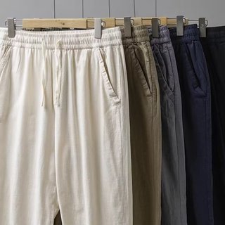 Mùa Xuân Thu Hè Gạc Quần Nam Nhật Bản Thường Ngày Màu Trơn Vải Lanh Cotton Quần Mỏng