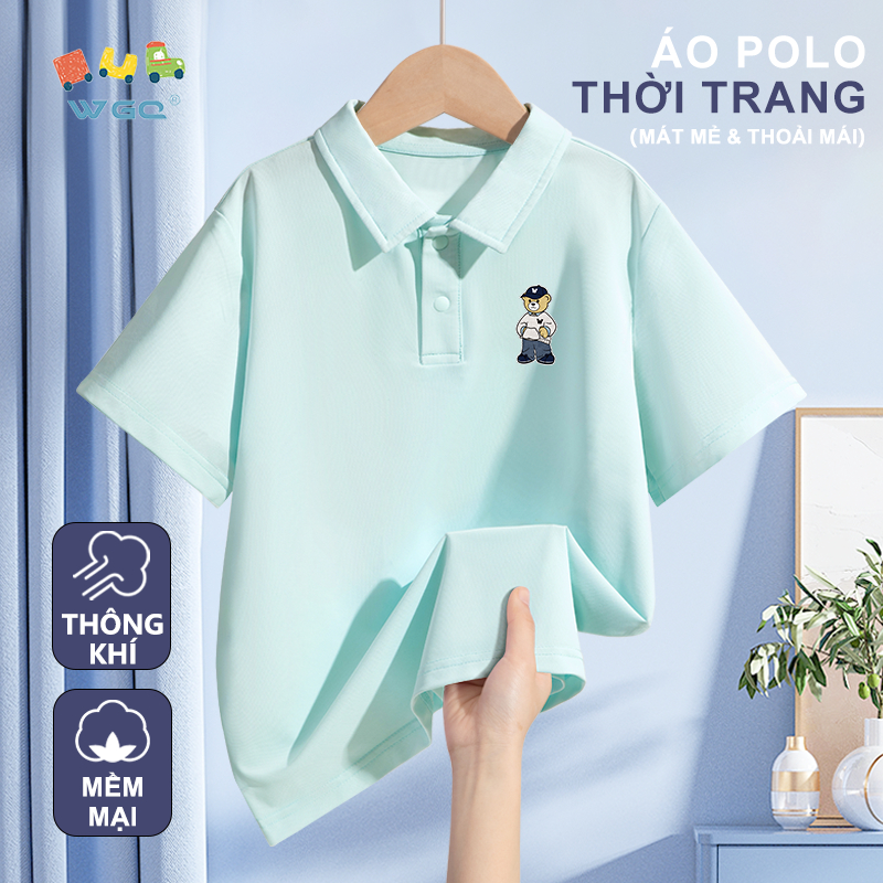 W.G.Q Áo thun bé trai / bé gái，áo polo mới mùa hè，mềm mại thoáng khí，mát mẻ thoải mái khi in hình gấu
