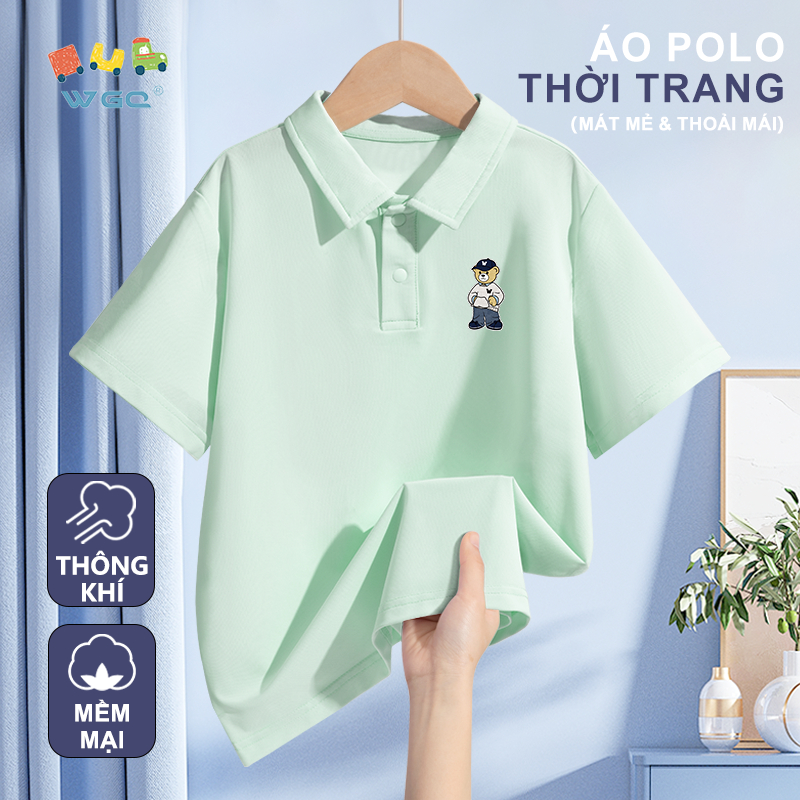 W.G.Q Áo thun bé trai / bé gái，áo polo mới mùa hè，mềm mại thoáng khí，mát mẻ thoải mái khi in hình gấu