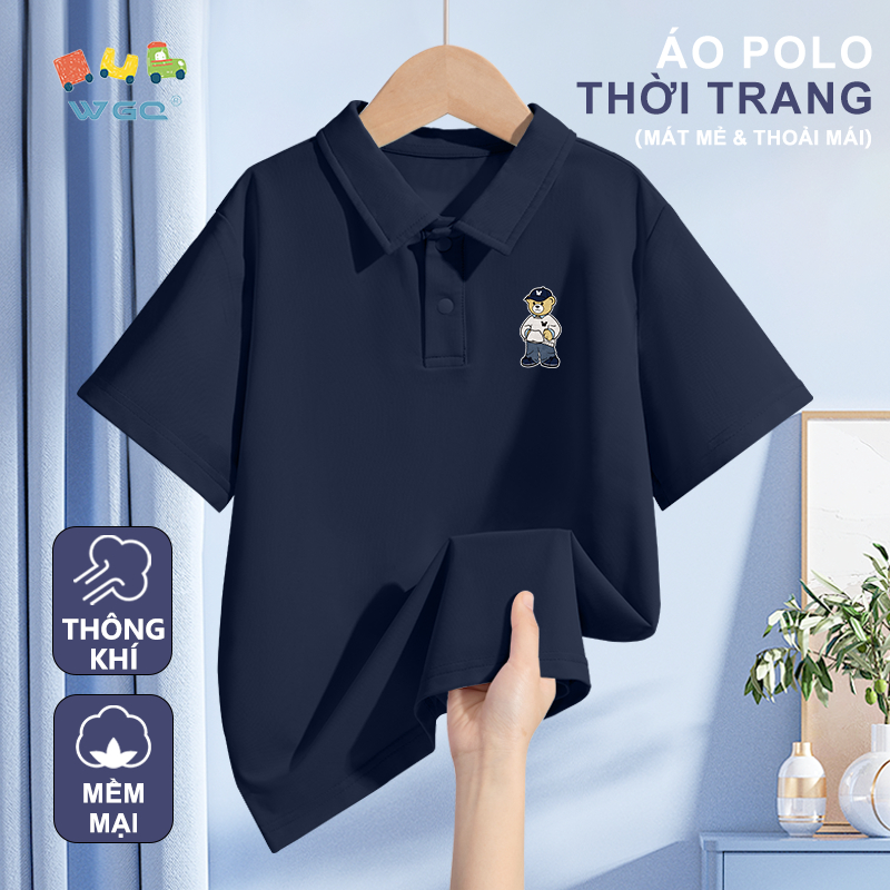 W.G.Q Áo thun bé trai / bé gái，áo polo mới mùa hè，mềm mại thoáng khí，mát mẻ thoải mái khi in hình gấu