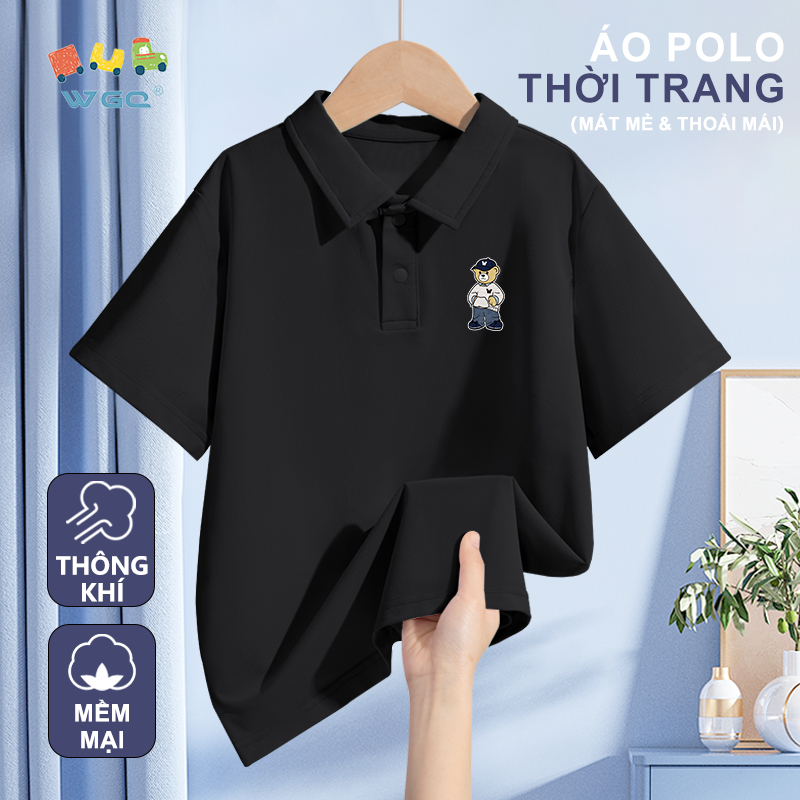 W.G.Q Áo thun bé trai / bé gái，áo polo mới mùa hè，mềm mại thoáng khí，mát mẻ thoải mái khi in hình gấu