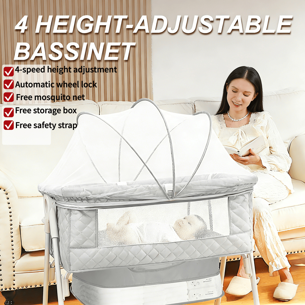 Trọn Bộ Cũi Cho Bé Có Thể Gập Lại Với Bánh Xe Khóa Tự Động Lưới Chống Muỗi Giường Cũi Sơ Sinh