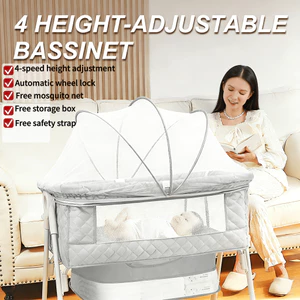 Trọn Bộ Cũi Cho Bé Có Thể Gập Lại Với Bánh Xe Khóa Tự Động Lưới Chống Muỗi Giường Cũi Sơ Sinh