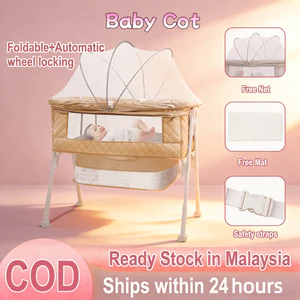 Cũi Có Thể Gập Lại, Với Bánh Xe Khóa Tự Động Nối Giường Điều Chỉnh Chiều Cao Với Lưới Chống Muỗi Giá Đỡ Cho Bé