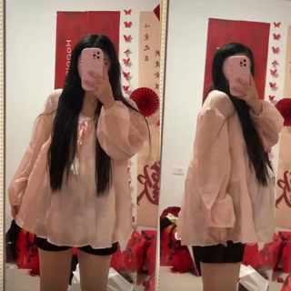 [Áo len chống nắng phong cách Hàn Quốc Sweet Girl Must-Have] Áo sơ mi cỡ lớn nữ béo MM Áo dài tay cực dài 150kg Áo sơ mi chống nắng màu hồng phong cách nhẹ nhàng Áo sơ mi nữ mùa hè Slimmer Áo sơ mi bé tay phồng cỡ lớn Quần áo nữ