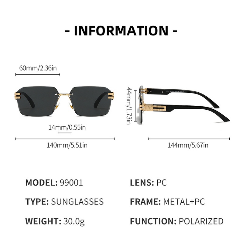 Kính Râm Không Viền Unisex, Phong Cách Cao Cấp Nhẹ Nhàng, Chống Nắng Hiệu Quả - Model 99001