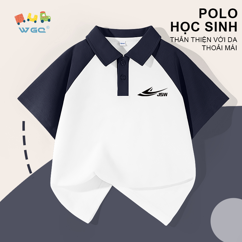 W.G.Q Áo thun bé trai，Áo thun polo thiết kế tay áo Raglan màu tương phản，mềm mại thoải mái，thấm mồ hôi thoáng