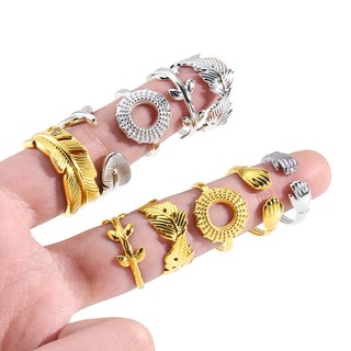 Nhẫn thép không gỉ 18K vàng vintage với lông vũ điều chỉnh được, chống thấm nước - quà tặng đám cưới hoàn hảo
