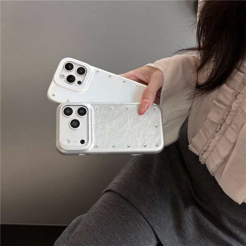 IPhone 17 Pro Max Bộ màu trơn hình kim cương tròn chất liệu PU