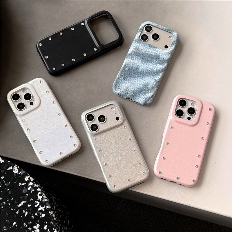 IPhone 17 Pro Max Bộ màu trơn hình kim cương tròn chất liệu PU
