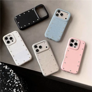 IPhone 17 Pro Max Bộ màu trơn hình kim cương tròn chất liệu PU