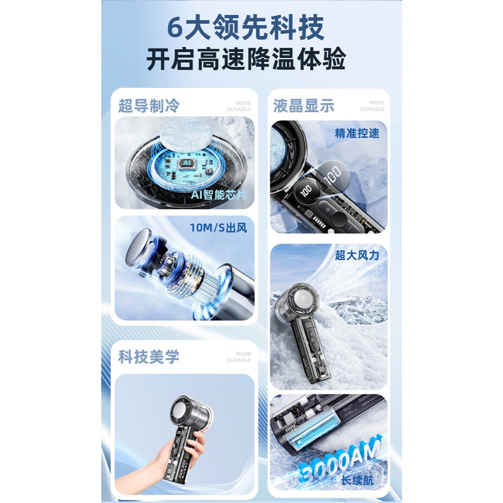 2026 Quạt Cầm Tay Phong Cách Mới Yên Tĩnh Cao Gió Ice Pack Nhỏ Sạc Di Động Quạt Nhỏ