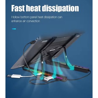 4 trong 1 Giá đỡ máy tính xách tay có sạc USB RGB Hợp kim nhôm phát sáng Chân đế mở rộng tản nhiệt có thể điều chỉnh cho bộ sạc giá đỡ máy tính xách tay
