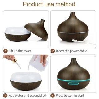 Máy Tạo Độ Ẩm Không Khí Tinh Dầu Thơm Khuếch Tán Hạt Gỗ 500ml Siêu Âm Điều Khiển Từ Xa 7 Màu Đèn Cho Phòng Ngủ Gia Đình