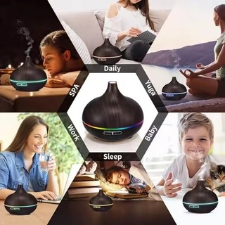 Máy Tạo Độ Ẩm Không Khí Tinh Dầu Thơm Khuếch Tán Hạt Gỗ 500ml Siêu Âm Điều Khiển Từ Xa 7 Màu Đèn Cho Phòng Ngủ Gia Đình