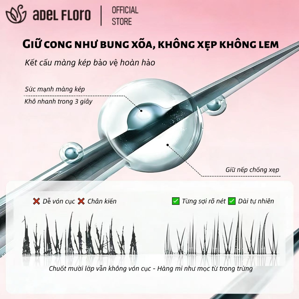 【Adel Floro & Co.】Chuốt Mi LashSteel | Đầu Thép Xoay 360°, 3-in-1 Chuốt Mi+Lót Mi+Nhuộm Mày, Chống
