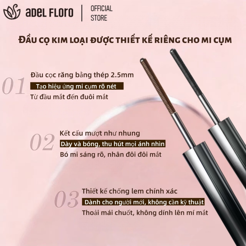 【Adel Floro & Co.】Chuốt Mi LashSteel | Đầu Thép Xoay 360°, 3-in-1 Chuốt Mi+Lót Mi+Nhuộm Mày, Chống