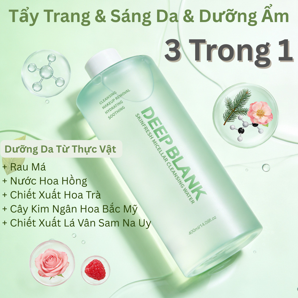 DEEP BLANK Nước Tẩy Trang Micellar 3-in-1 - Làm Sạch Sâu, Không Rát Mắt - Kiềm Dầu, Dưỡng Ẩm Cho Da Nhạy Cảm - 400ml