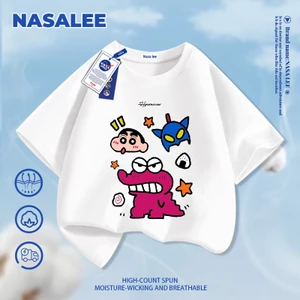 Giao hàng trong ngày – Áo thun ngắn tay trắng trẻ em NASA, vải cotton thoáng mát, thoải mái cho bé trai bé gái, áo ngắn tay in hoạt hình Tiểu Tân thời trang