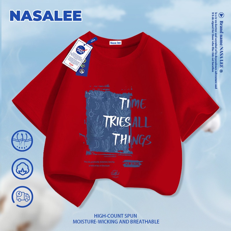 Giao hàng trong ngày – Áo thun thể thao trẻ em NASA chất liệu cotton đen, in chữ kiểu Mỹ, thoải mái cho bé trai bé gái từ 3-16 tuổi