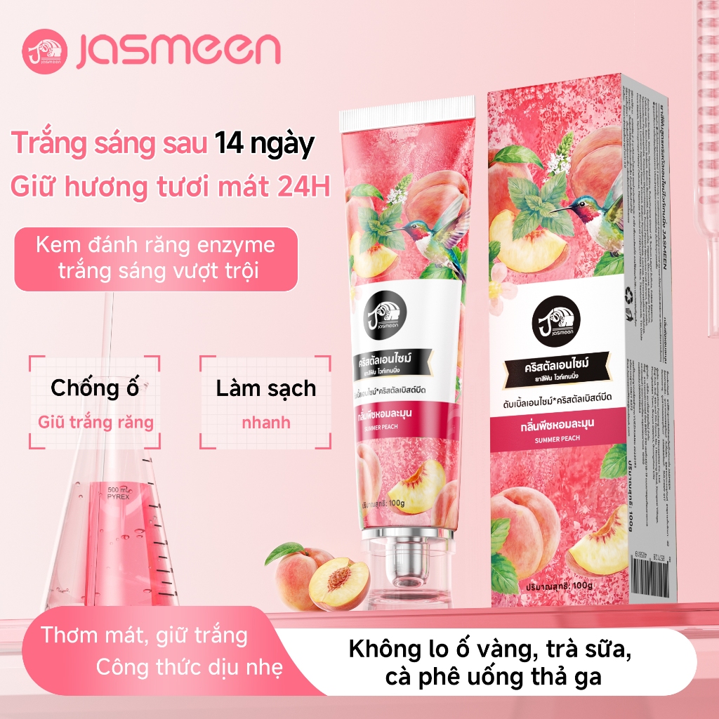 Kem Đánh Răng Trắng Răng JASMEEN Hương Đào - Đánh Bay Ố Vàng Sau, Hơi Thở Thơm Lâu
