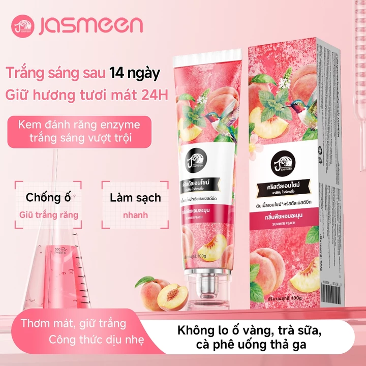 Kem Đánh Răng Trắng Răng JASMEEN Hương Đào - Đánh Bay Ố Vàng Sau, Hơi Thở Thơm Lâu
