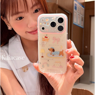Hàn Quốc Ins Hoạt Hình Dễ Thương Bánh Dachshund Ốp Lưng Điện Thoại iPhone 17Promax 17Pro 14 15 16 Pro Max 13 Chống Sốc Hai Lớp imd Sweet Girly Vỏ