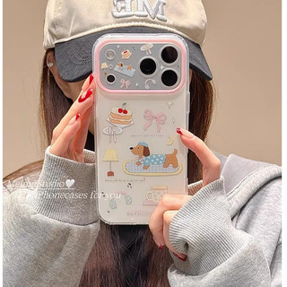 Hàn Quốc Ins Hoạt Hình Dễ Thương Bánh Dachshund Ốp Lưng Điện Thoại iPhone 17Promax 17Pro 14 15 16 Pro Max 13 Chống Sốc Hai Lớp imd Sweet Girly Vỏ