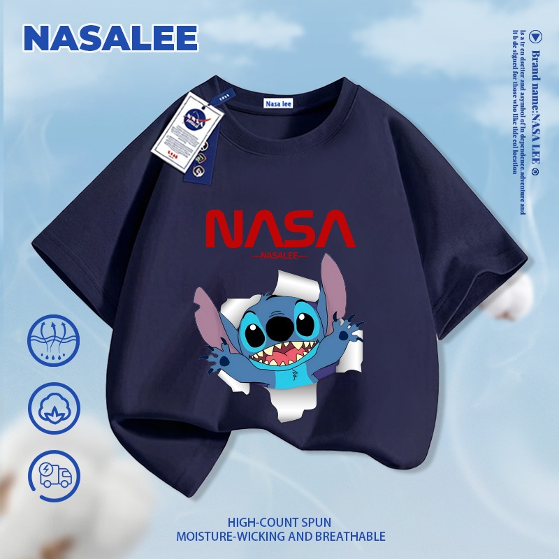 [Giao hàng trong ngày] Áo thun ngắn tay trắng cho trẻ em NASA, chất liệu cotton thoáng khí thoải mái, áo sơ mi nửa tay thời trang đáng yêu dành cho bé trai và bé gái