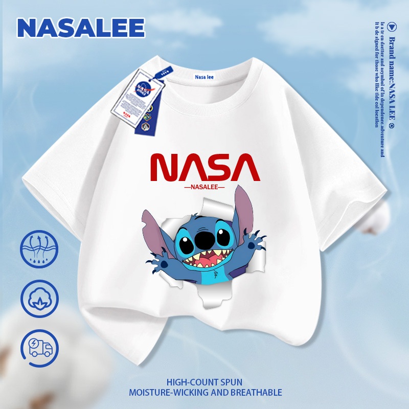 [Giao hàng trong ngày] Áo thun ngắn tay trắng cho trẻ em NASA, chất liệu cotton thoáng khí thoải mái, áo sơ mi nửa tay thời trang đáng yêu dành cho bé trai và bé gái