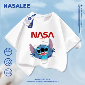 Áo thun ngắn tay trắng cho trẻ em NASA, chất liệu cotton thoáng khí thoải mái, áo sơ mi nửa tay thời trang đáng yêu dành cho bé trai và bé gái