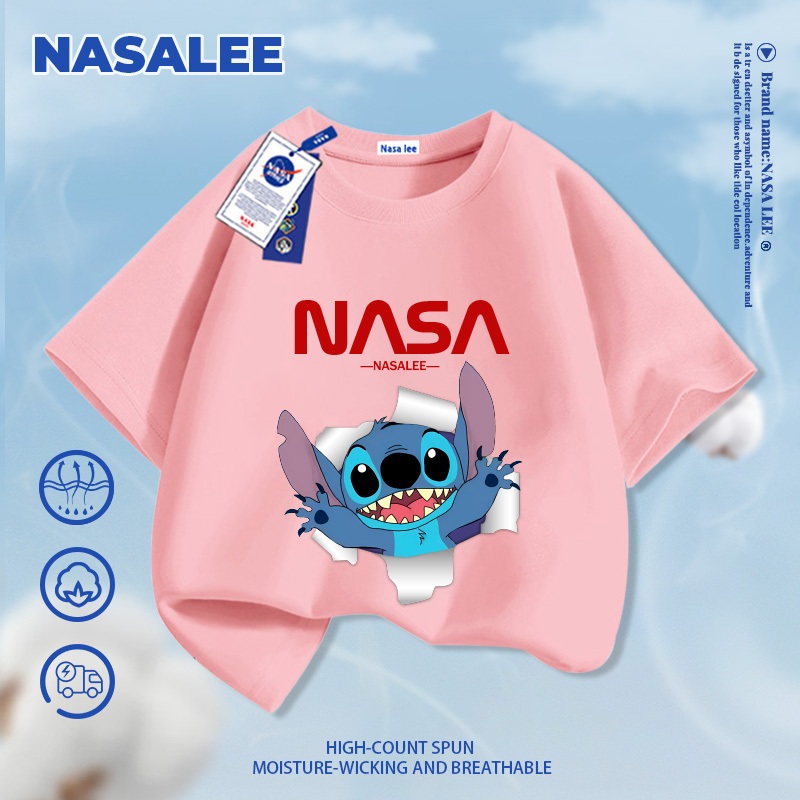 [Giao hàng trong ngày] Áo thun ngắn tay trắng cho trẻ em NASA, chất liệu cotton thoáng khí thoải mái, áo sơ mi nửa tay thời trang đáng yêu dành cho bé trai và bé gái