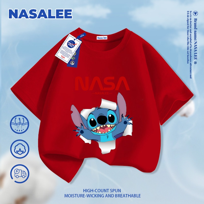 [Giao hàng trong ngày] Áo thun ngắn tay trắng cho trẻ em NASA, chất liệu cotton thoáng khí thoải mái, áo sơ mi nửa tay thời trang đáng yêu dành cho bé trai và bé gái