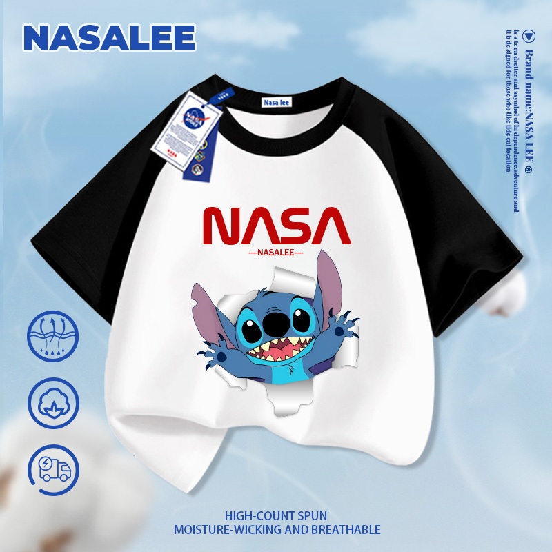 [Giao hàng trong ngày] Áo thun ngắn tay trắng cho trẻ em NASA, chất liệu cotton thoáng khí thoải mái, áo sơ mi nửa tay thời trang đáng yêu dành cho bé trai và bé gái