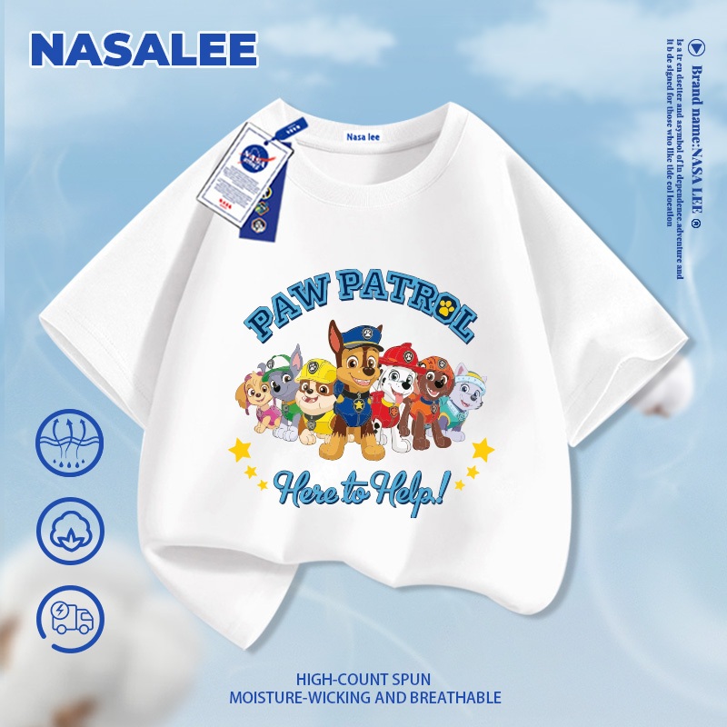 [Giao hàng trong ngày] Áo thun ngắn tay đen cho trẻ em NASA, chất liệu cotton thoáng khí thoải mái, áo sơ mi nửa tay thời trang đáng yêu họa tiết chó dành cho bé trai và bé gái