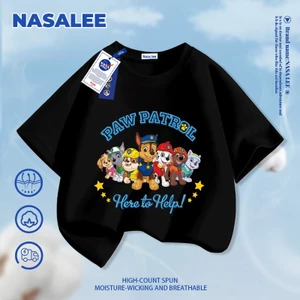 Áo thun ngắn tay đen cho trẻ em NASA, chất liệu cotton thoáng khí thoải mái, áo sơ mi nửa tay thời trang đáng yêu họa tiết chó dành cho bé trai và bé gái