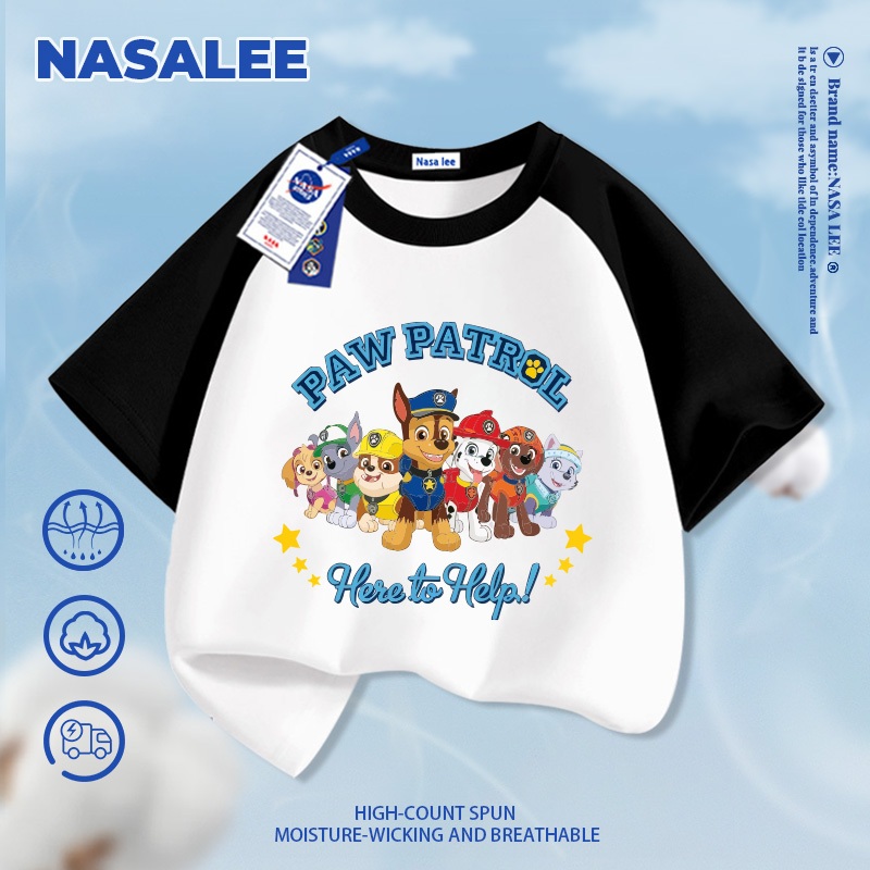 [Giao hàng trong ngày] Áo thun ngắn tay đen cho trẻ em NASA, chất liệu cotton thoáng khí thoải mái, áo sơ mi nửa tay thời trang đáng yêu họa tiết chó dành cho bé trai và bé gái