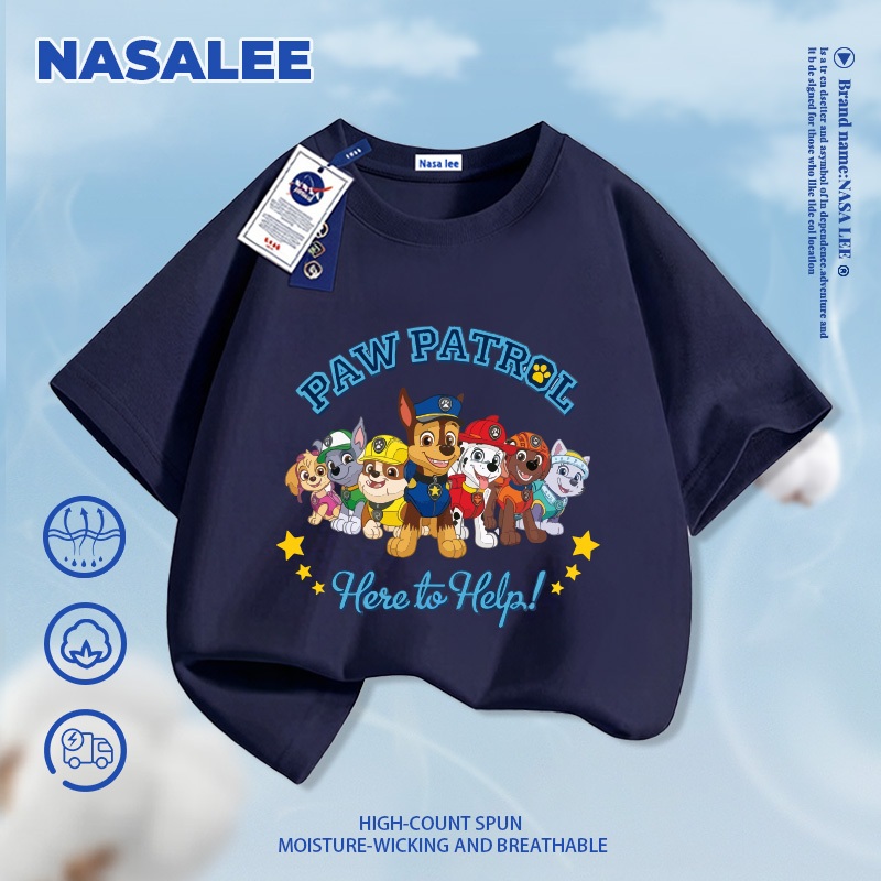 [Giao hàng trong ngày] Áo thun ngắn tay đen cho trẻ em NASA, chất liệu cotton thoáng khí thoải mái, áo sơ mi nửa tay thời trang đáng yêu họa tiết chó dành cho bé trai và bé gái