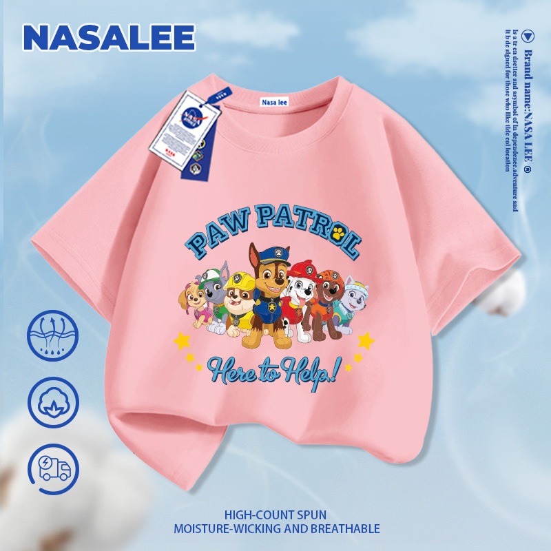 [Giao hàng trong ngày] Áo thun ngắn tay đen cho trẻ em NASA, chất liệu cotton thoáng khí thoải mái, áo sơ mi nửa tay thời trang đáng yêu họa tiết chó dành cho bé trai và bé gái