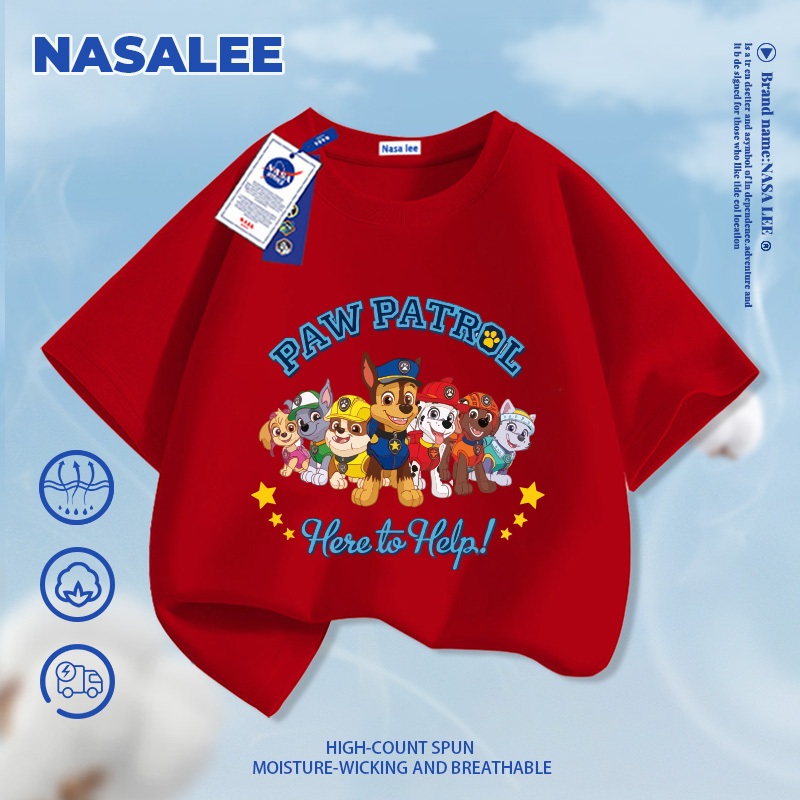 [Giao hàng trong ngày] Áo thun ngắn tay đen cho trẻ em NASA, chất liệu cotton thoáng khí thoải mái, áo sơ mi nửa tay thời trang đáng yêu họa tiết chó dành cho bé trai và bé gái