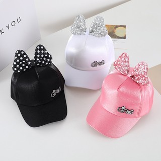 Mũ bóng chày bé gái dễ thương với nơ chấm bi lấp lánh Mũ Snapback có thể điều chỉnh cho trẻ em 2-6 tuổi