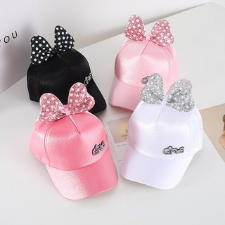 Mũ bóng chày bé gái dễ thương với nơ chấm bi lấp lánh Mũ Snapback có thể điều chỉnh cho trẻ em 2-6 tuổi