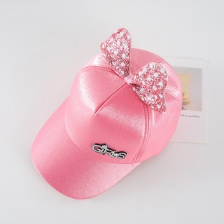 Mũ bóng chày bé gái dễ thương với nơ chấm bi lấp lánh Mũ Snapback có thể điều chỉnh cho trẻ em 2-6 tuổi