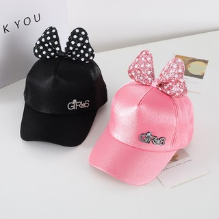 Mũ bóng chày bé gái dễ thương với nơ chấm bi lấp lánh Mũ Snapback có thể điều chỉnh cho trẻ em 2-6 tuổi